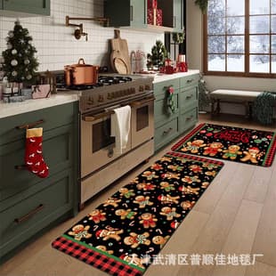 Vintage Christmas Doormat Kitchen Holiday Decorative Carpet Cross-Border Wholesale In-Stock Christmas Gingerbread Snowflake Mat