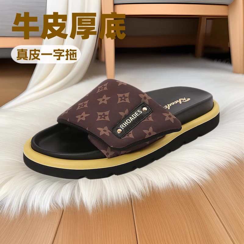 Rodis Thick Sole Sandals V Logo Adjustable Velcro Flat Beach Genuine Leather Women's Shoes