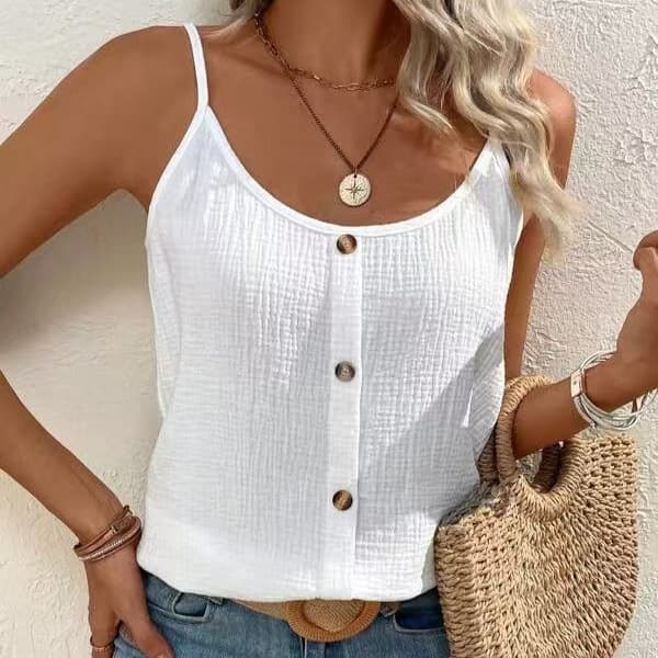 EU/US Foreign Trade Cross-Border Women's Camisole Tank Top Summer Inner Layer Solid Button-Front Design Top