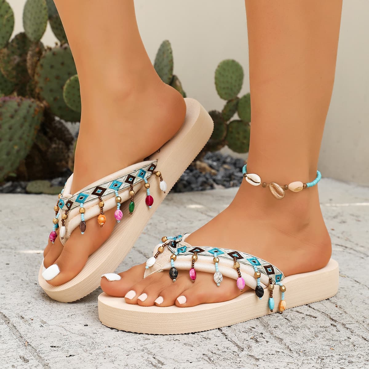 Women's Cross Sandals, New Ethnic Style, Summer Outdoor Fashion, Wedge Heel, Thick Sole, Vacation EVA Shell Height-Increasing Slippers