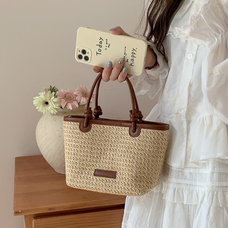 2025 Summer New Cross-Border Hot Selling Korean Style Straw Woven Basket Bag Crossbody Bag Fashion Simple Bucket Bag for Women