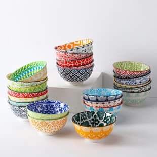 Bohemian Style Ceramic Raised Foot Bowl, Cross-Border Under-Glaze Rice Bowl, Double-Sided Printed Rice Bowl, Soup Bowl, Patterned Wholesale