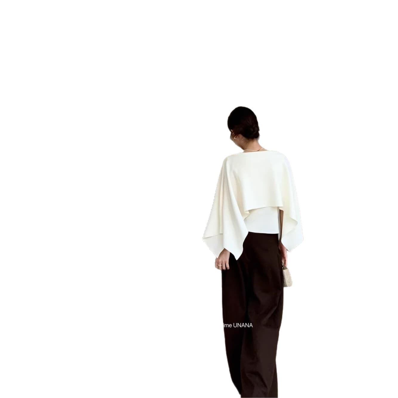 U+MINI Shisanhang D9049 New Arrival French Elegant Cape High-Stretch Women's Knit Top