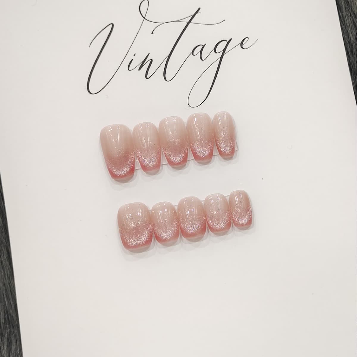 [X] Peach Cat Eye French Light-Chasing Handmade Manicure