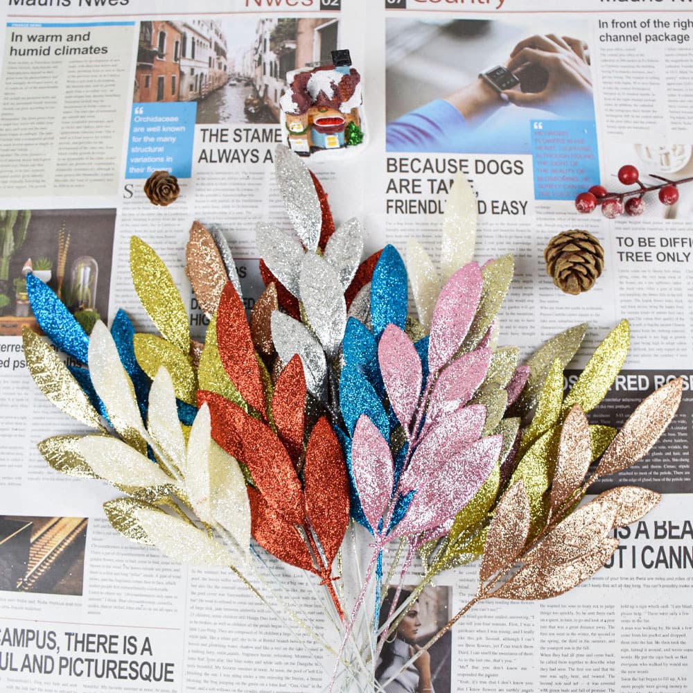 M Christmas Gold Powder 6-Leaf Cross-Border E-commerce Amazon Supply Gold Powder Leaves Christmas Tree Wreath Decoration Silver Material