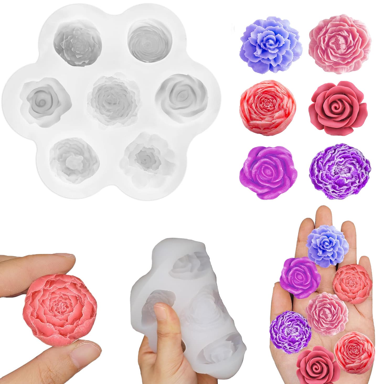 Food-Grade Flower Rose Peony Succulent Plant Aromatherapy Candle Liquid Silicone Mold Baking Cake Mold