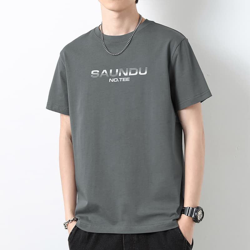 Heavyweight Cotton Short Sleeve T-Shirt for Men, Loose Fit Letter Print Summer Trendy Tee