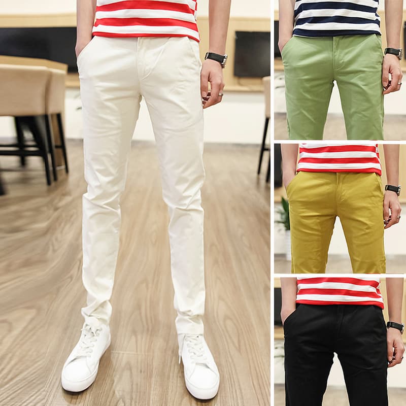 Summer men's casual long pants men's slim-fitting pure cotton men's pants 2025 new straight white suit pants