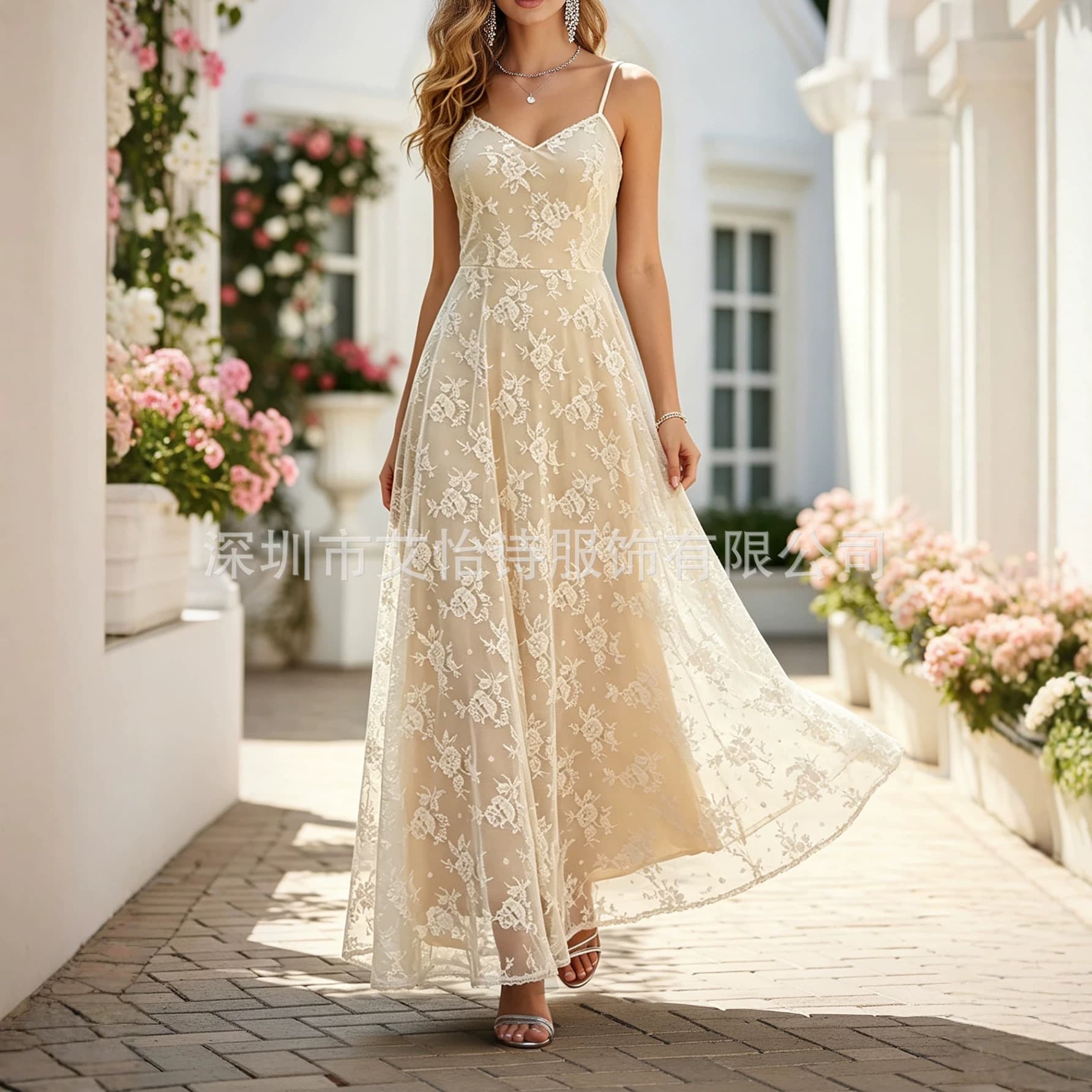 Light wedding dress 2026 European and American foreign trade new Amazon sexy V-neck sleeveless lace dress bridesmaid dress