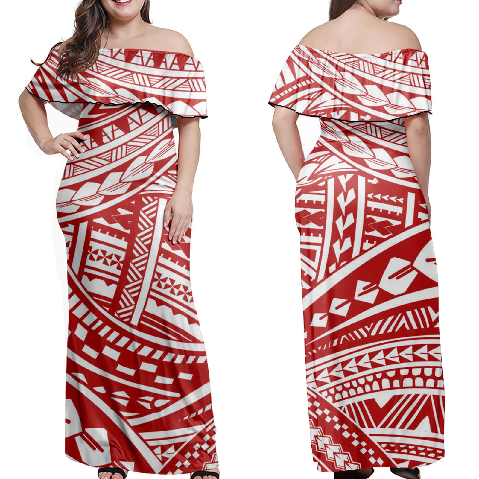 Minimum order for one piece Polynesian short-sleeved one-shoulder dress, elegant European and American long skirt, Samoa custom pattern