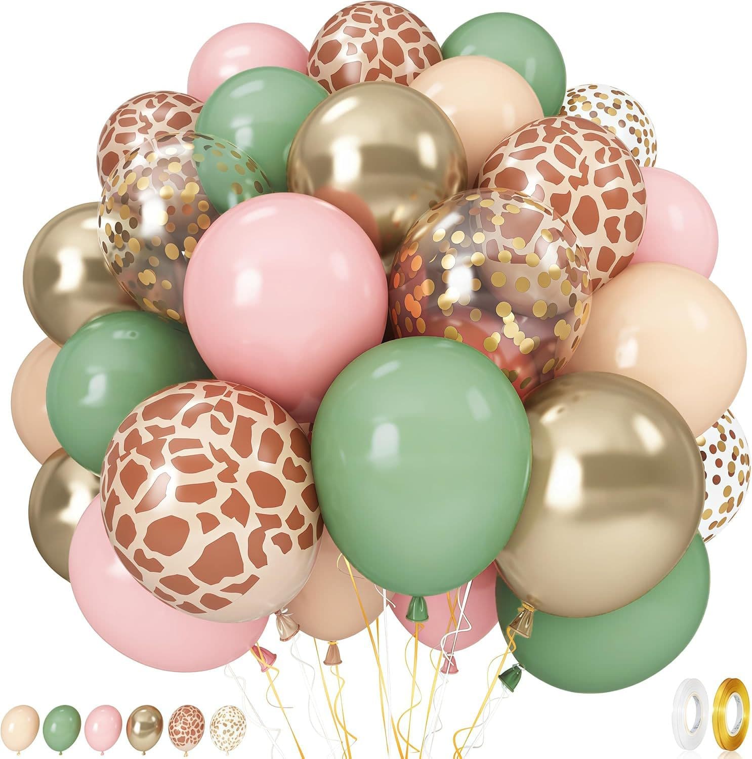 New Hot Selling Cross-Border 52-Piece Animal Theme Balloons Giraffe Avocado Green Jungle Birthday Party Balloons