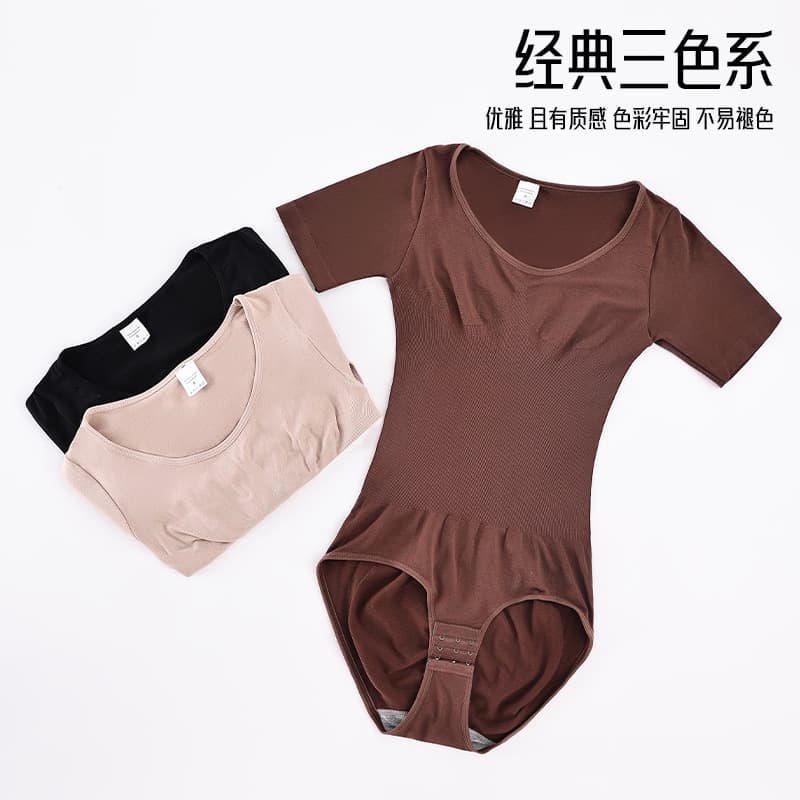 European and American Short Sleeve Bodysuit Shapewear for Women Plus Size Seamless Triangle Butt Lifting Shapewear Tummy Control Waist Slimming Body Shaper