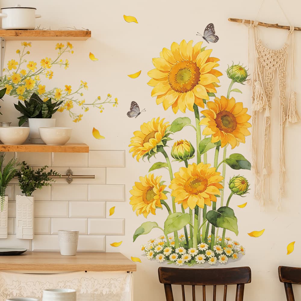 Small fresh sunflower daisy bedroom living room wardrobe dormitory home decoration wall sticker self-adhesive wholesale cross-border