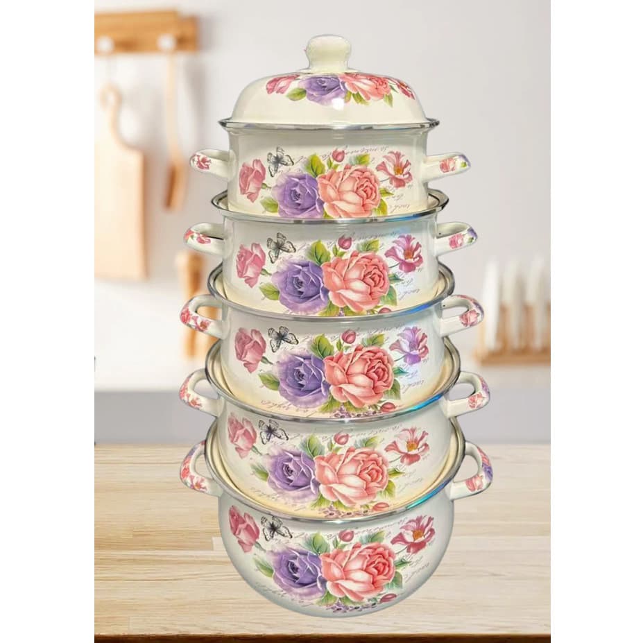 Persimmon-Shaped Enamel Pot 5-Piece Set: Braising Pot, Stew Pot, Soup Pot, Noodle Pot, Chinese Herbal Medicine Pot, 18/20/22/24/26 cm