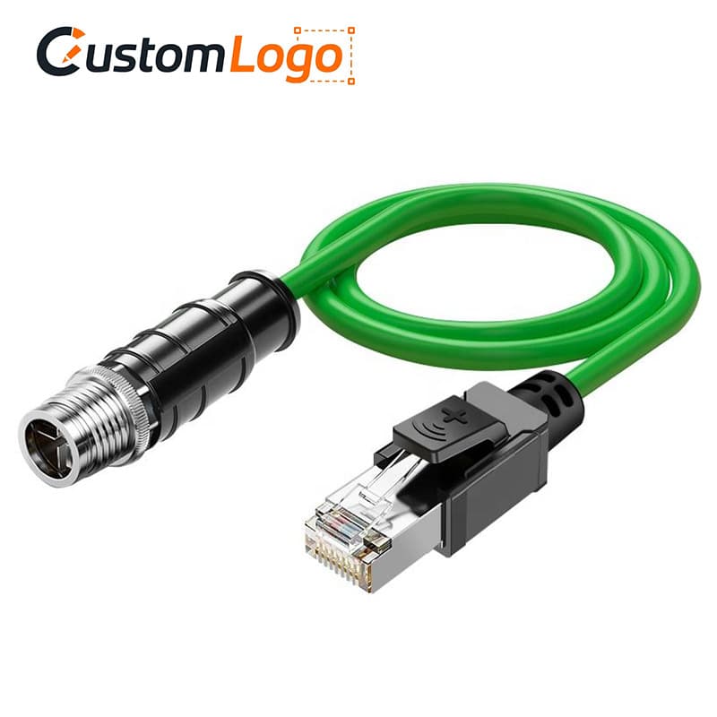 M12 to RJ45 Ethernet Cable, D-coded 4-pin Aviation Plug, Shielded Industrial Network Camera Aviation Connector, Drag Chain Cable