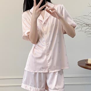 Short Sleeve Shorts Summer Loungewear Set, Silk-Like Cooling Pajamas for Women, Outerwearable Simple Plus Size Ice Silk Pajamas