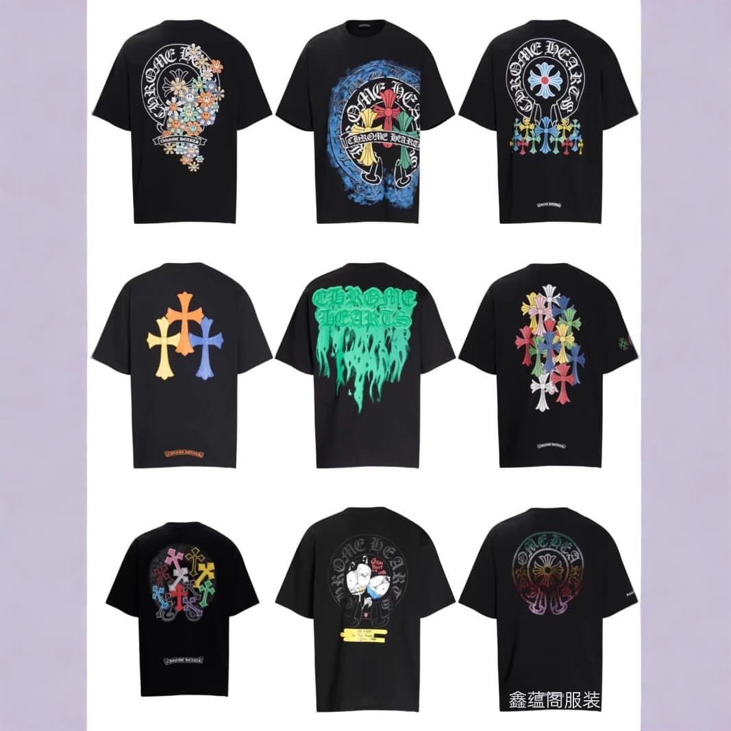 24 Chrome Heart New Chrome T-Shirt Summer Short Sleeve European and American Street Hip Hop Unisex Short Sleeve Series