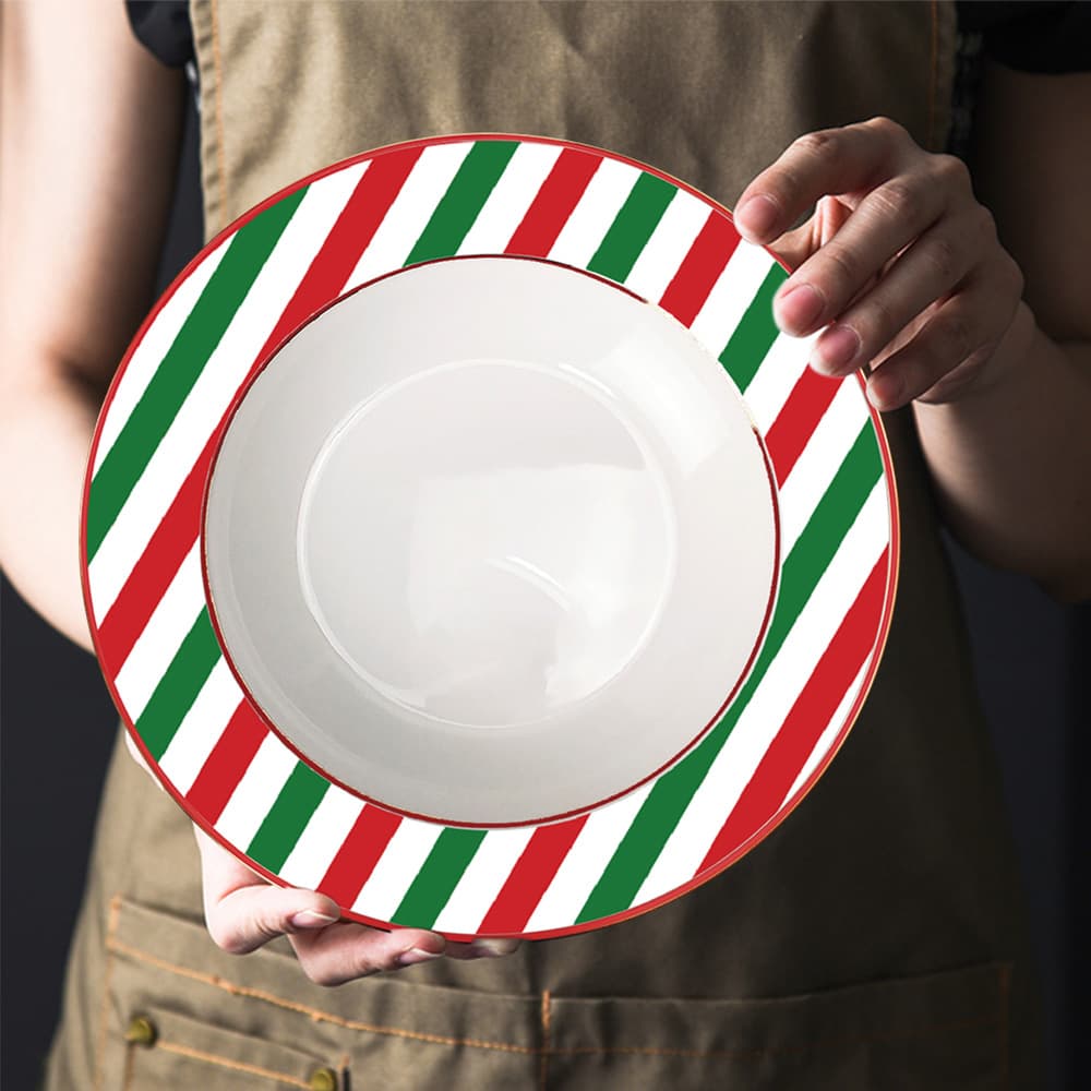 Christmas New Year Reindeer Bone China Dinnerware Set Christmas Theme Steak Dessert Salad Plate Cake Pastry Stand
