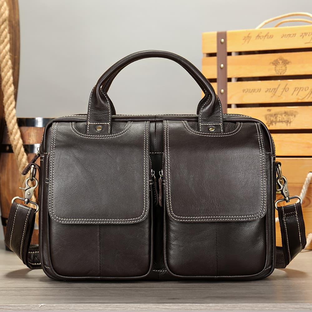 Men's Genuine Leather Handbag Vintage Top Layer Cowhide Casual Crossbody Briefcase Breathable Waterproof Wear Resistant