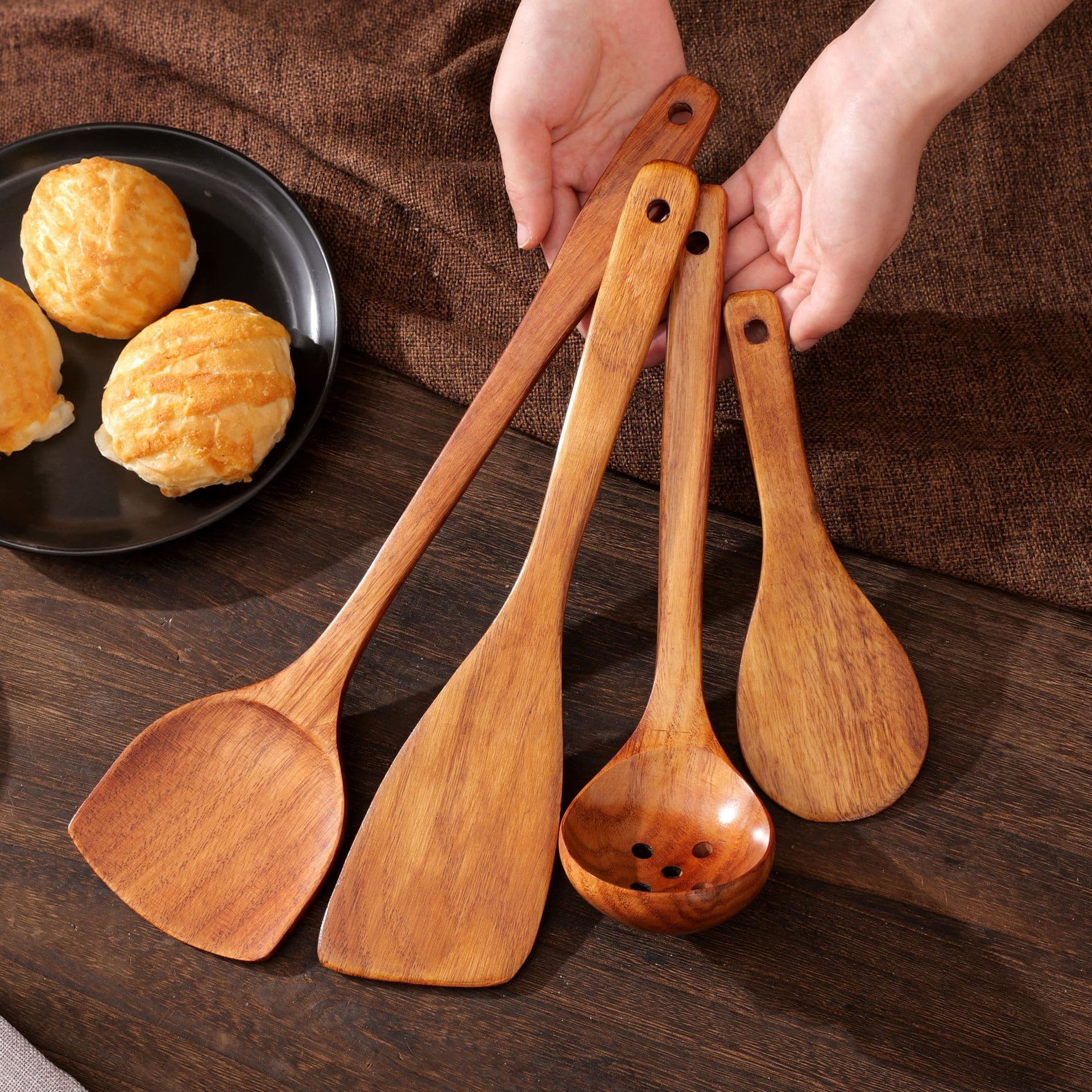 Heshi Ke Wood Spatula and Soup Spoon Kitchen Utensils Cooking Spatula Wooden Spatula