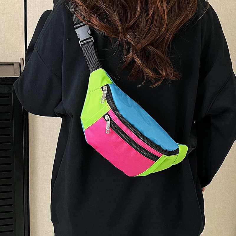 Women's Crossbody Bag, Trendy Crossbody Bag, Canvas Color-Blocking Waist Bag, Fashionable Colorful Patchwork Chest Phone Bag