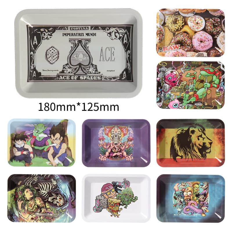 New Hot-selling Color Printed Pattern Wholesale RAW Metal Rolling Tray 18*14cm Tray Tin Plate Rolling Tray