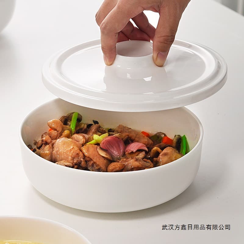 Ceramic Steamer Tray with Lid, Deep Bowl Plate, Bone China White Deep Dish, Steamed Egg Custard Plate, Serving Plate for Home