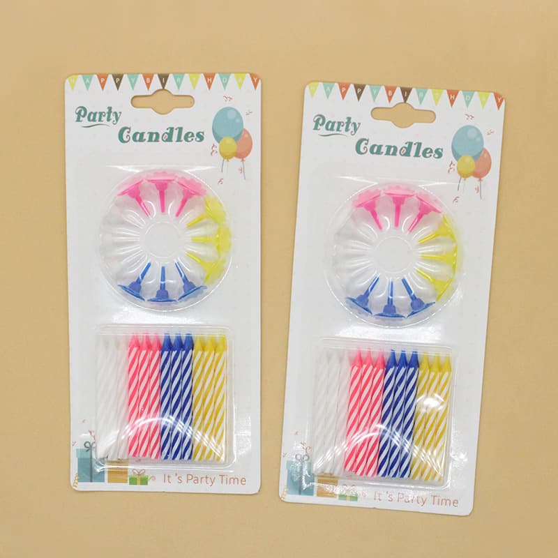 Wholesale birthday party 24 colorful threaded small candles creative party decoration with fancy base spiral candles