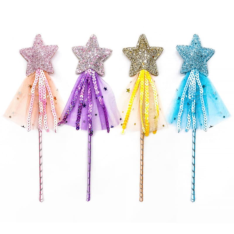 Girl's Pink Glitter Star Fairy Wand Magic Stick for Carnival, Children's Day Parties, and COSPLAY Props