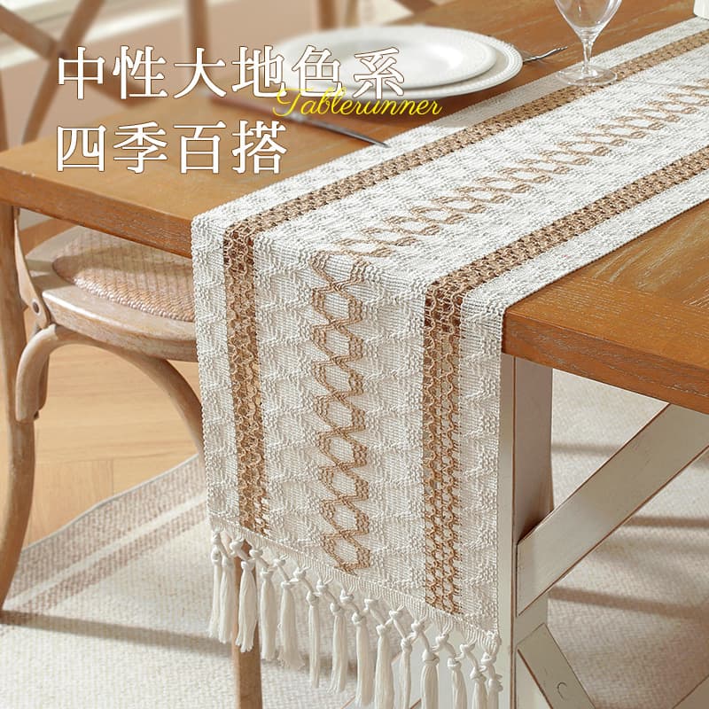 New Japanese style high-end versatile table flag imitation linen hollow dining table coffee table atmosphere decoration long TV cabinet cover