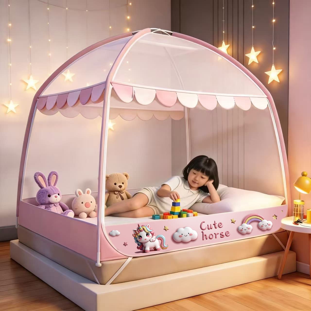 Mongolian Yurt Mosquito Net for Home Bedroom, No Installation Needed, Full-Cover, Anti-Fall, Full-Bottom, Foldable, New Model to Prevent Falling Out of Bed, Suitable for Children
