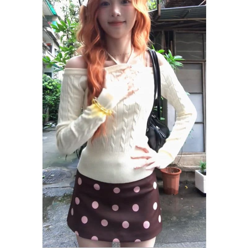 In Stock Sexy Brown Polka Dot Print Skirt for Women Summer Slim Low Waist Skirt Pants Versatile Slimming A-Line