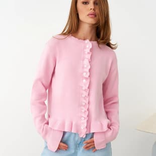 Cardigan Knitted with Ruffle Trim Knit Cardigan Jacket Top for Women
