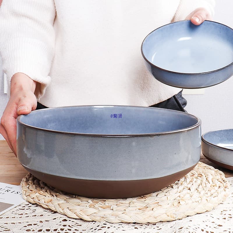 [Thick large bowl with kiln glaze] 10-inch large soup bowl, retro ceramic soup basin, salad bowl, noodle bowl, slight imperfections