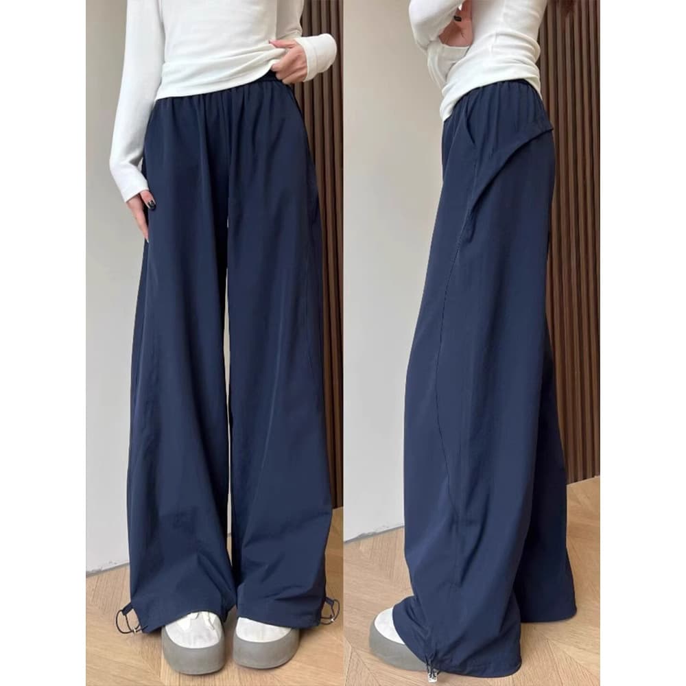 American Retro Trendy Casual Pants for Women Summer 2025 New Cool Style High-Waisted Straight Sports Wide-Leg Long Pants