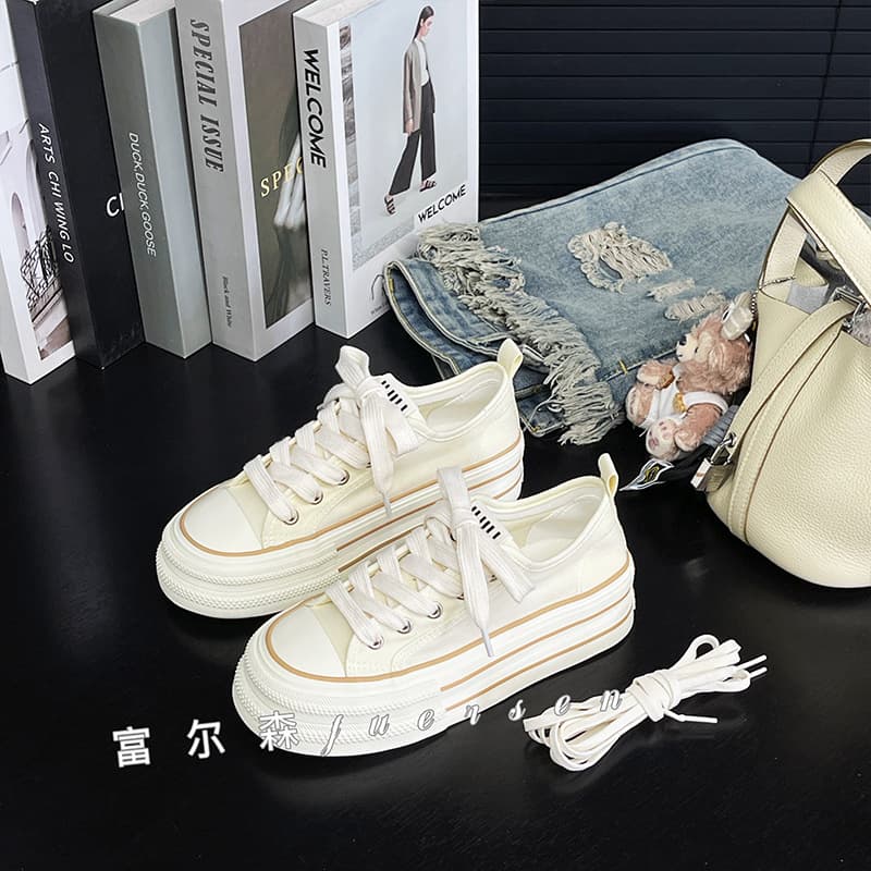 In Stock 2025 Spring/Summer New Student Casual Versatile Low-top Chunky Sole Heightening Canvas Shoes for Women H1323