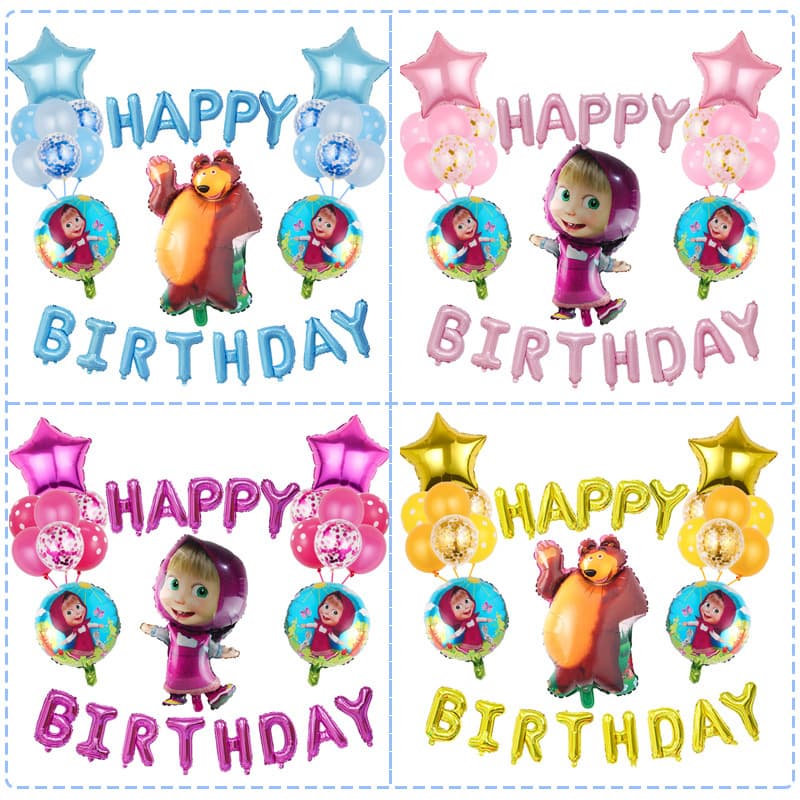 Cartoon Masha and Bear Balloon Birthday Set, Children's Birthday Toy Party Background Aluminum Foil Balloon Decoration