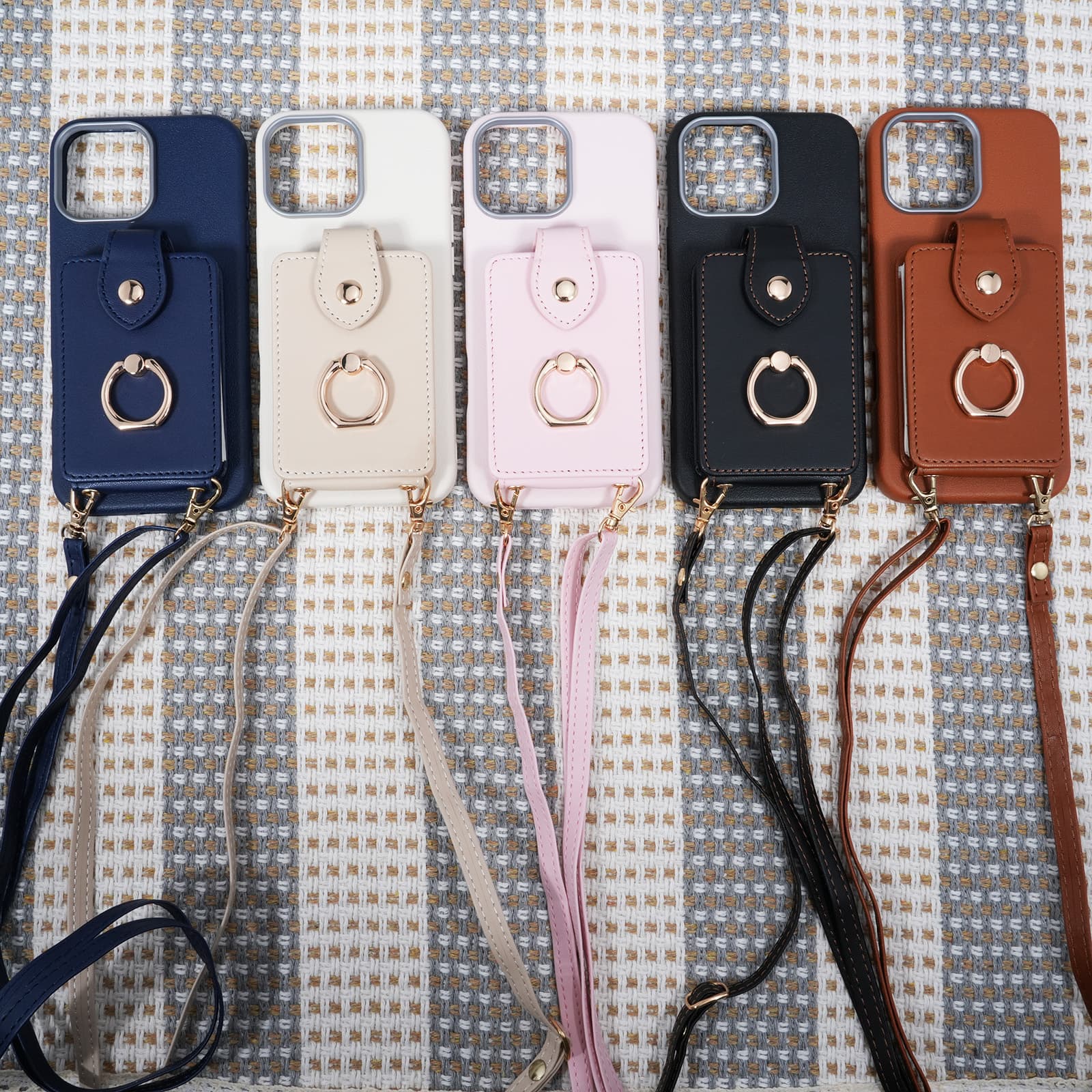 Suitable for iPhone Apple 17 Pro Max PU Leather Card Holder Stand Phone Case Crossbody Strap Anti-Drop Protective Cover