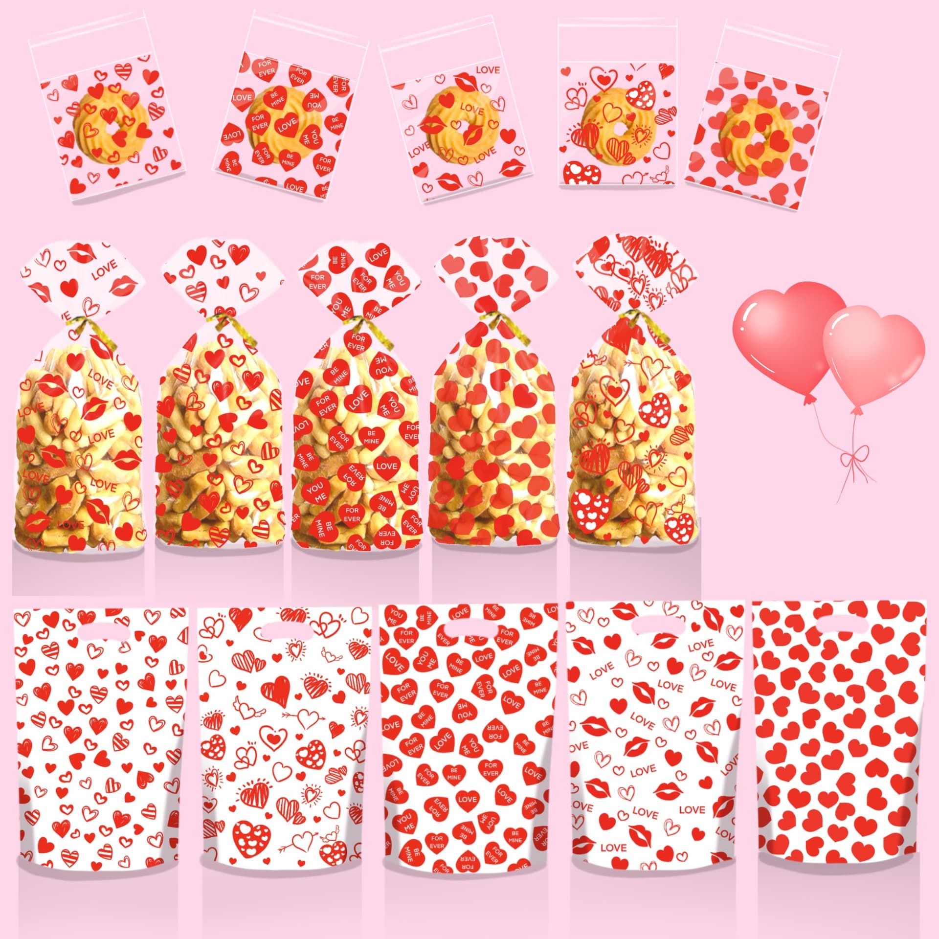 2025 Cross-border New Valentine's Candy Bag, Red Heart-Shaped Gift Pouch, Transparent Snack/Cookie OPP Self-Adhesive Bag