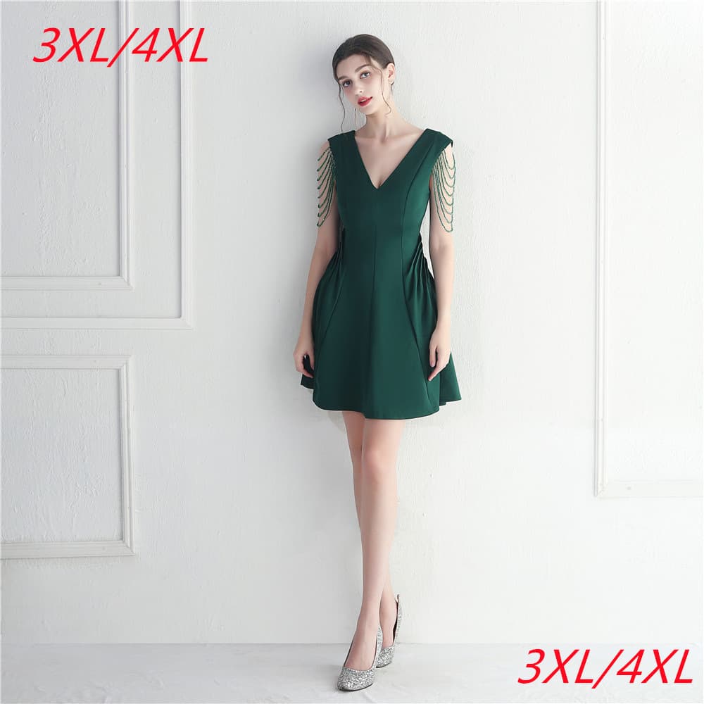 19931-S# Spot large size fat size satin A-line craft beading celebration event knee-length dress short skirt