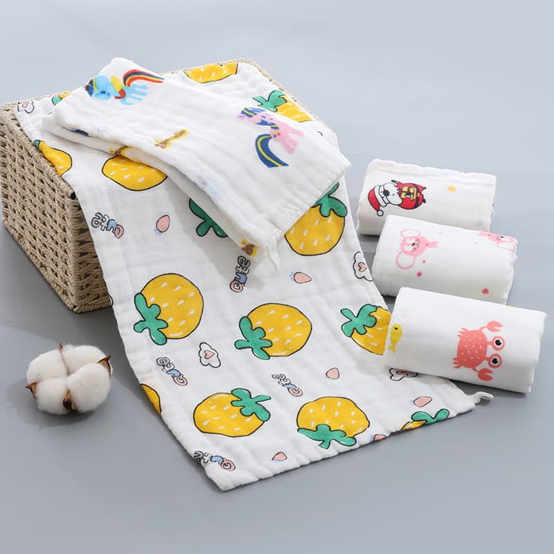 Six-Layer 25x50cm Pure Cotton Children's Towel, A-Class Baby Printed Gauze Kids Towel, Bath Towel Soft Absorbent Towel