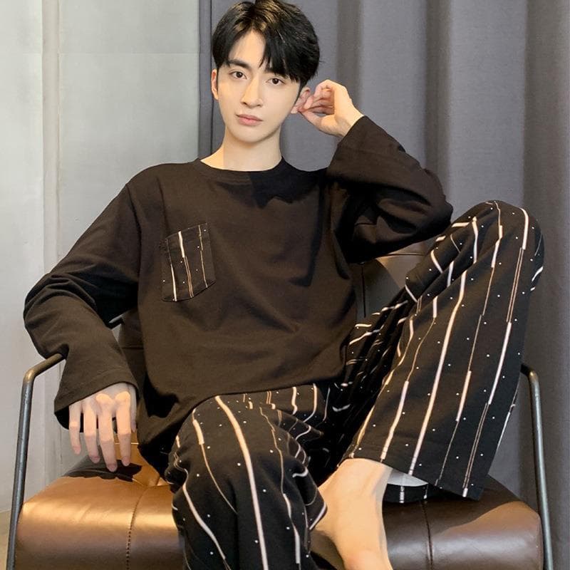 Men's Spring/Autumn Long-Sleeved Pajamas 2024 New Casual Sport Loose Fit Wear-Out Summer Homewear