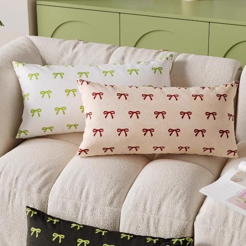 Retro Plaid Bow Cushion Living Room Sofa Decoration Rectangular Removable Pillowcase Cartoon Print Cushion Cushion