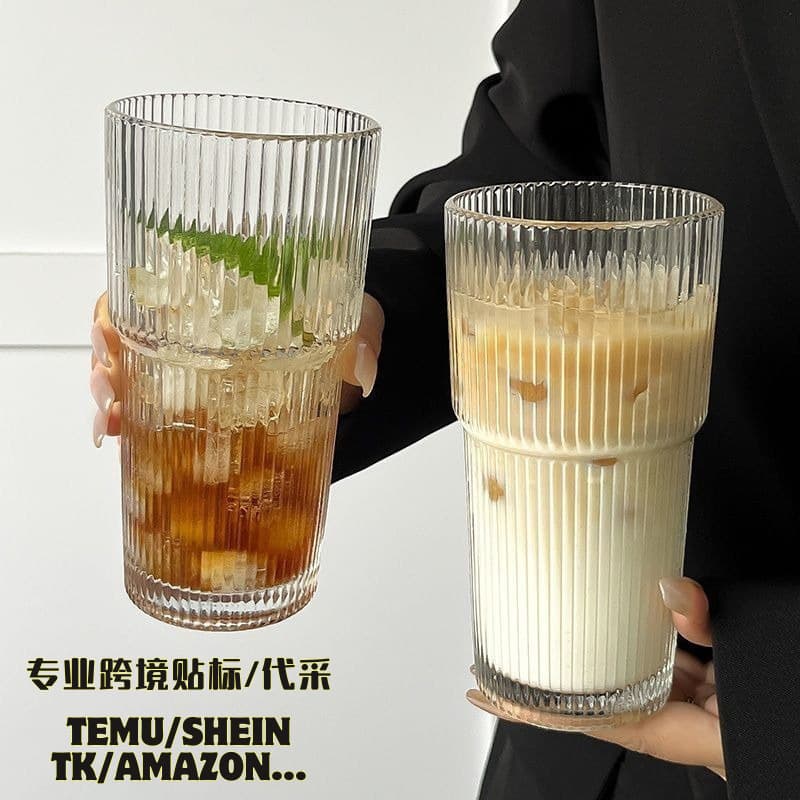 Fashion stripe glass water cup with straw, fresh drinkware, essential for home, high transparency design