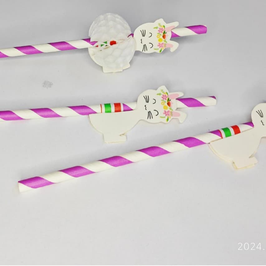 [Little White Rabbit Paper Straws] Disposable creative Easter party viral straws for juice, decorative art shapes.