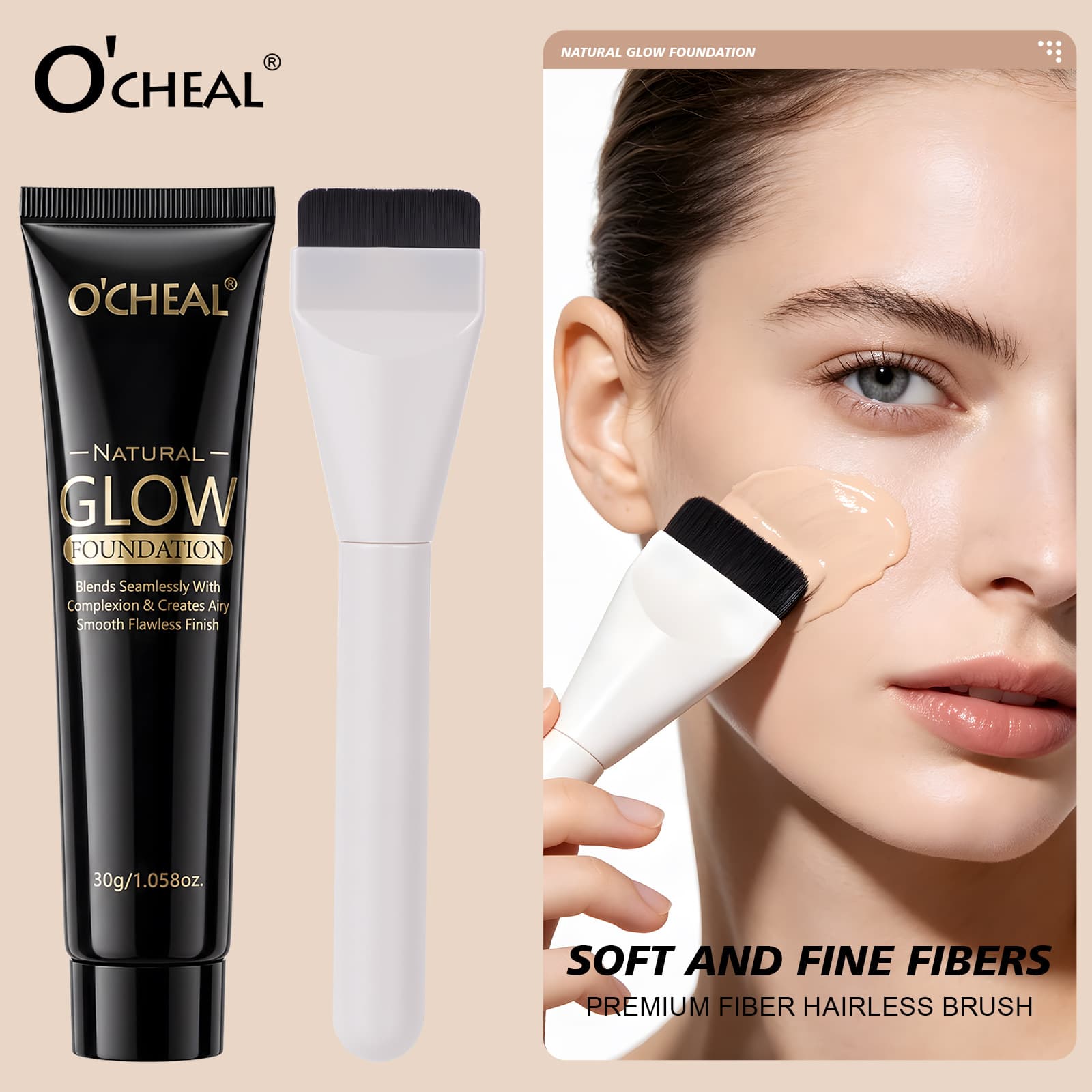 Cross-border new product natural glossy liquid foundation with brush NATURAL Foundation Amazon TK makeup wholesale