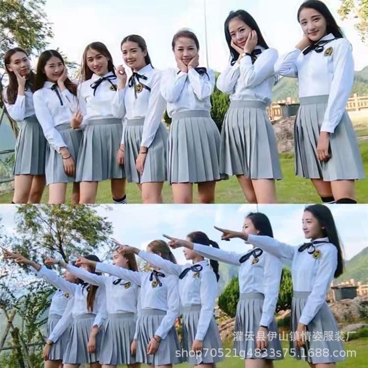 Class Uniform Summer Set Student Korean School Uniform Hour Style College Style Women's Mid-Length Skirt Graduation Photo JK Uniform Skirt