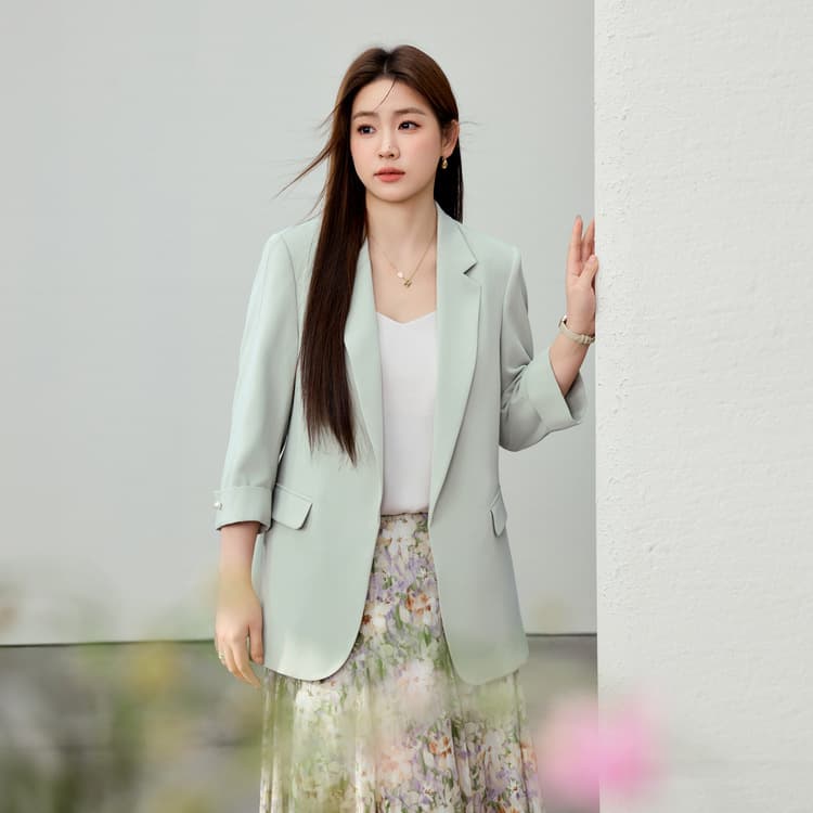 【Simple Versatile Three-Quarter Sleeve Sharp Blazer】Xian Li Xiu Plus Size Women's Clothing for Curvy Girls 2025 Spring New Arrival