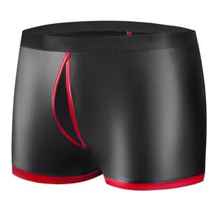 Men's Soft Matte Leather Boxer Briefs, Sexy Red Trim Contrast Design, Accurate Sizing