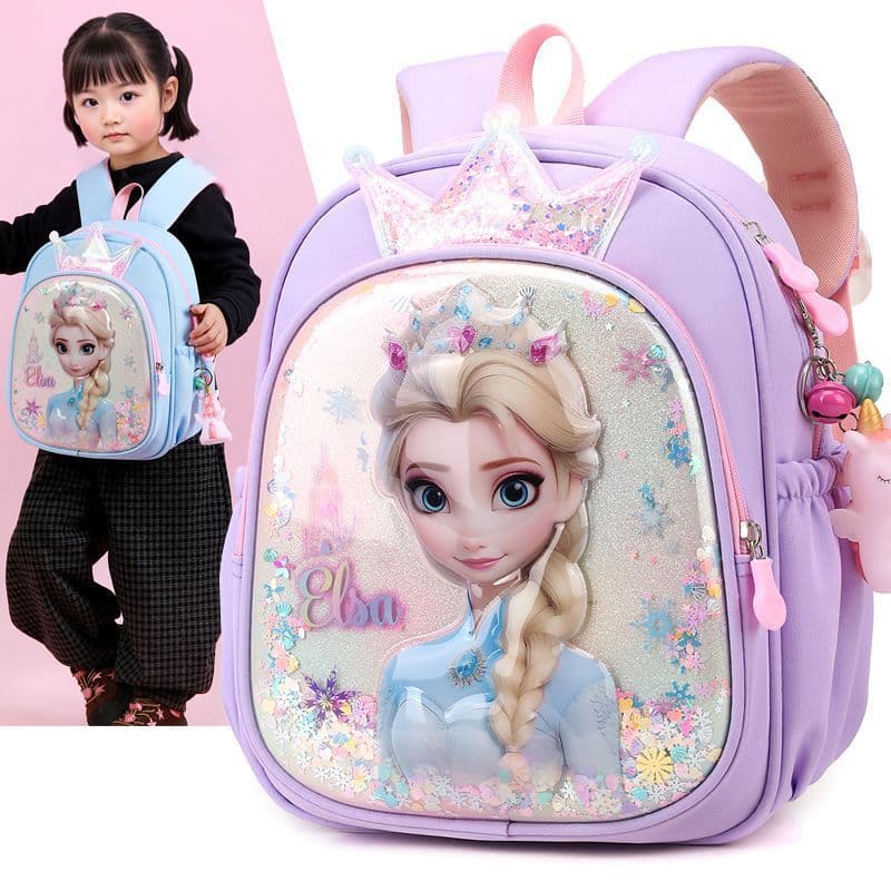 Elsa Princess Kindergarten Backpack for Girls, Lightweight Preschool Backpack for Small, Medium and Large Classes, Cute Reduced-Load Double-Shoulder Children's Bag